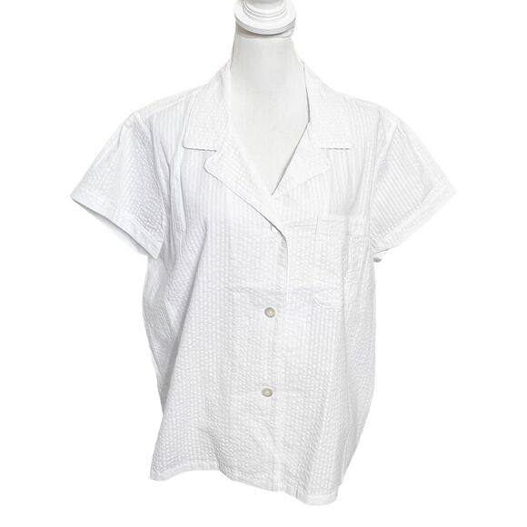 The Sleep Code Pajama Top Women’s Size XL White Cotton Seersucker Button Shirt - Picture 2 of 9